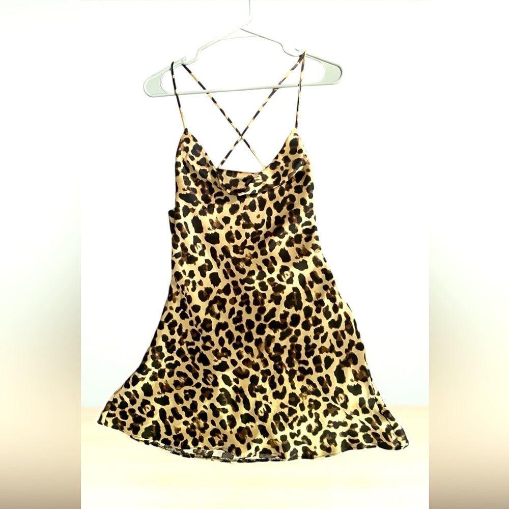 Zara Satin Effect Animal Print Mini Slip Dress Size M